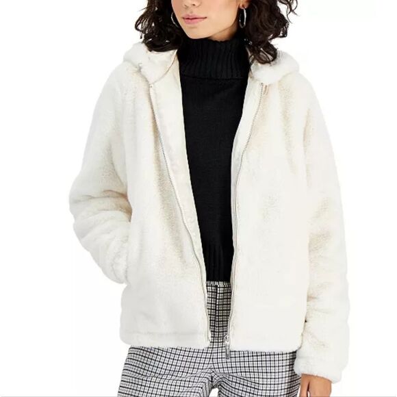Jou Jou White Teddy Jacket with Hood and Zipper - Picture 1 of 6